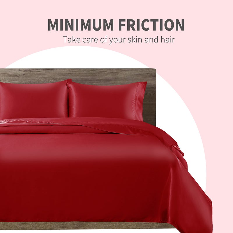 Cobedzy Satin Sheets King Size, 4 Pcs Silky Soft Satin Bed Sheets King Set with Deep Pockets, Extra Smooth & Luxurious Microfiber Sheet for Hair and Skin(Red) - Image 4